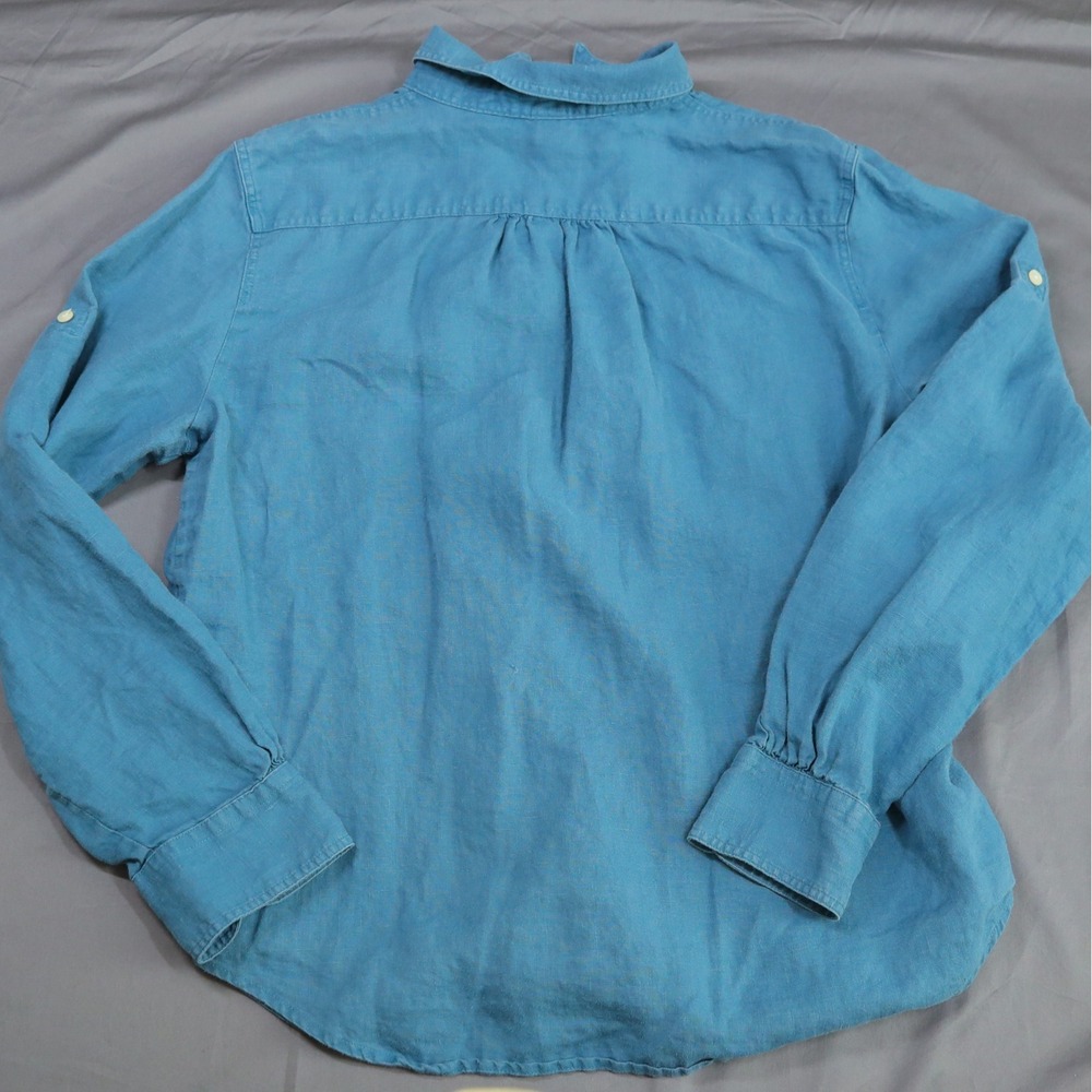 Lauren Ralph Lauren Shirt Womens PL Blue 100% Linen Button Down Roll Up Sleeves - Picture 4 of 10